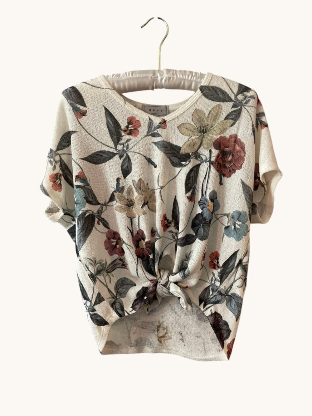 Gaze Floral Tie Waist Stretch Fabric Women's Blouse Size Large